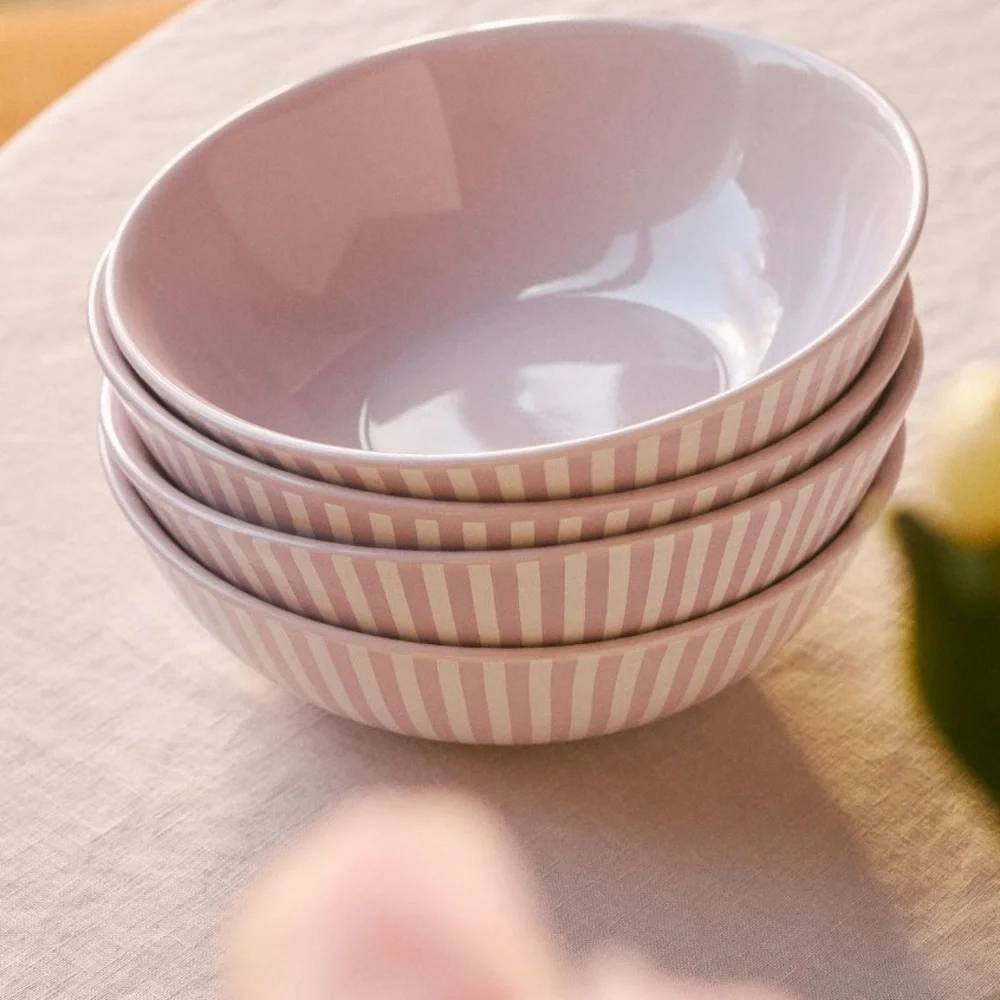 Lyla striped bowls set of 4 lilac and‎ white